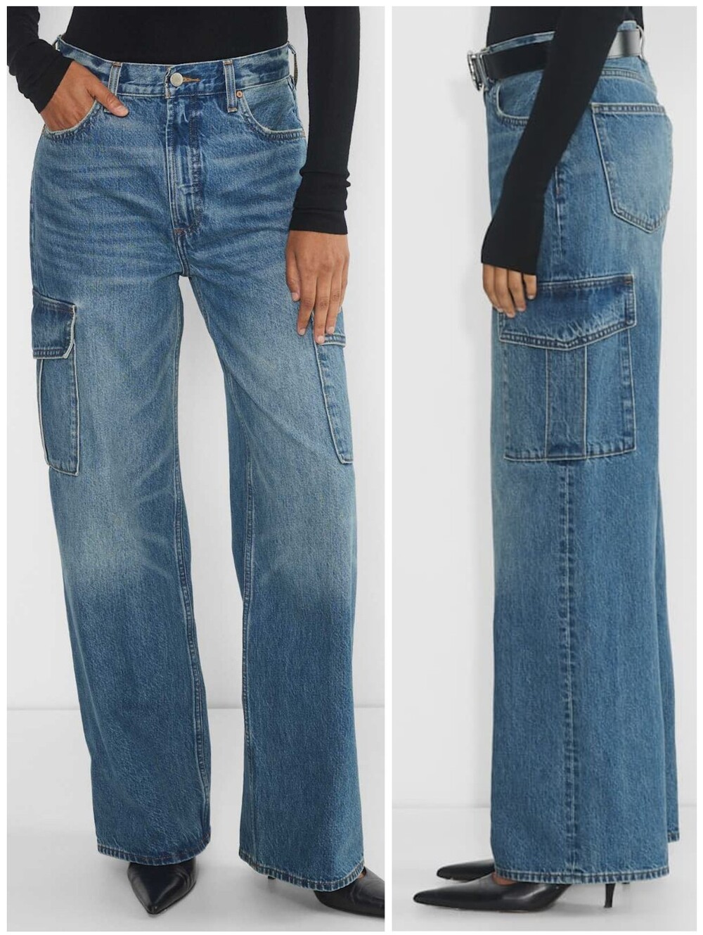 Aritzia Denim Forum Farrah High Rise Cargo Wide Leg Jeans, 24